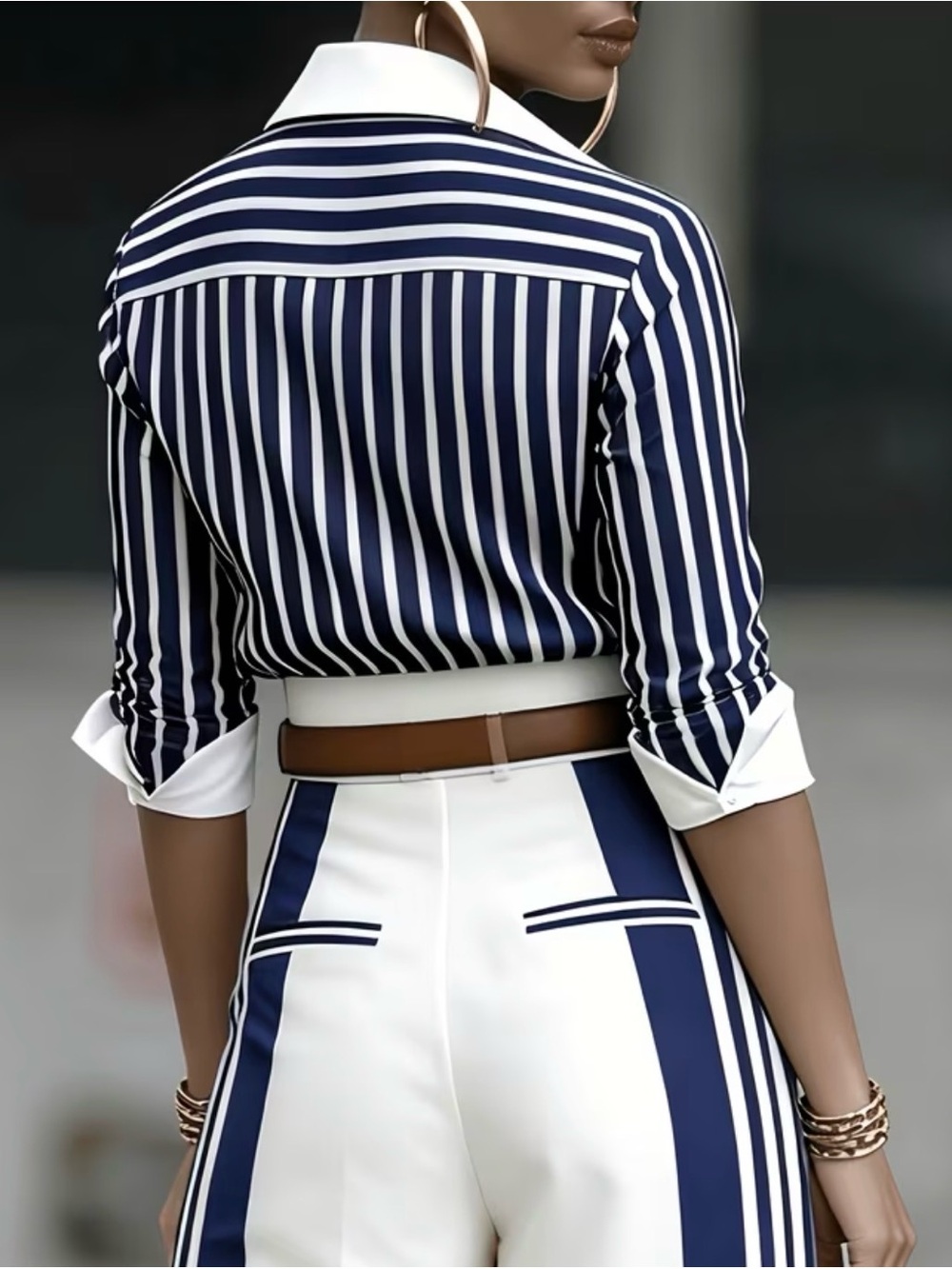 Women's Navy Striped Shirt - Picture 3 of 4